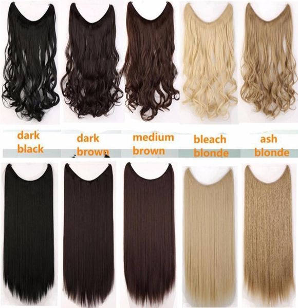 

inches invisible wire no clips in hair extensions secret fish line hairpieces silky straight real natural synthetic5105216, Black;brown