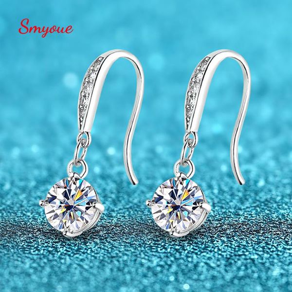 

stud smyoue 1ct 100% moissanite drop earrings for women simple fourclaw created diamond earring s925 sterling silver luxury jewelry, Golden;silver