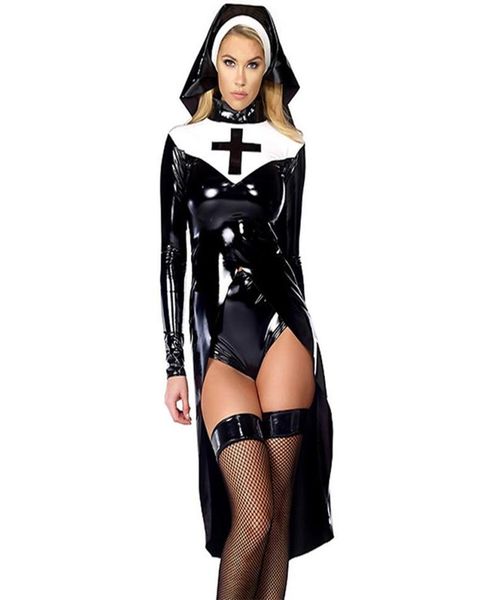 

halloween cosplay m l xl fashion black women nun costume vinyl leather cosplay halloween costume w850640 y181105042385884, Red;black
