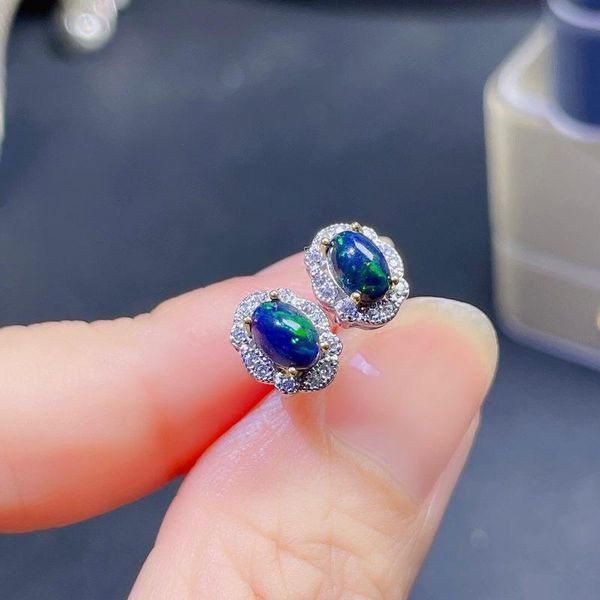 

stud natural black opal flower type earrings s925 sterling silver fashion fine charming jewelry for women ing, Golden;silver
