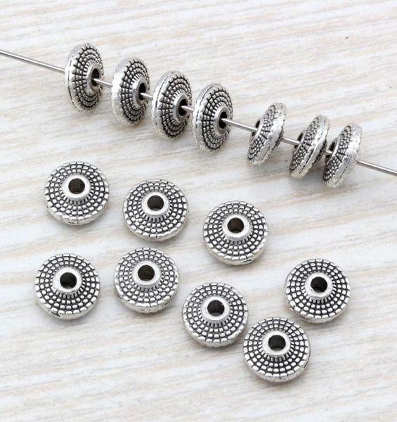 

300pcs antique silver alloy round disc dotted spacer beads for jewelry making bracelet necklace diy accessories 8x3mm d99472018, Bronze;silver