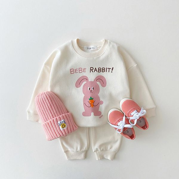 

clothing sets autumn arrival sports set children girls comfortable bear solid pullover sweatshirtsloose cotton pants boy casual suit 230520, White