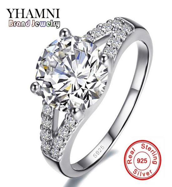 

yhamni real solid silver wedding rings for women inlay sona 2 carat cz diamond engagement ring 925 sterling silver fine jewelry j21578124, Slivery;golden