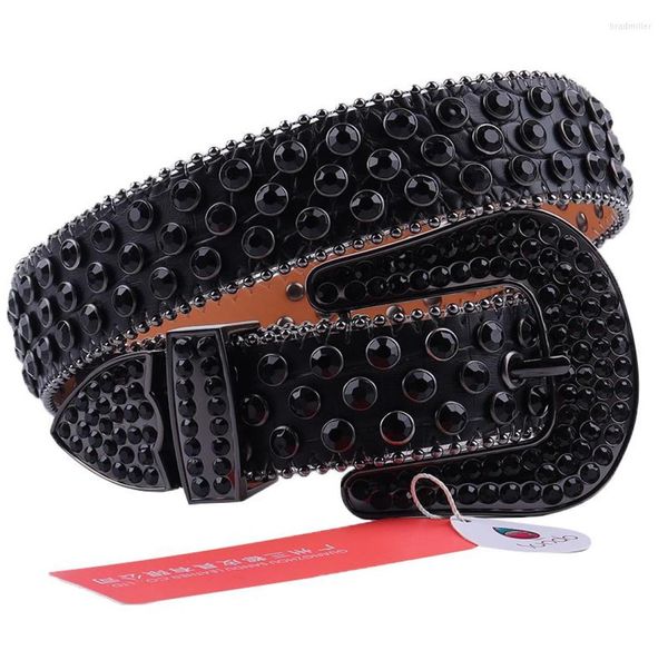 

belts fashion western rhinestone cowgirl cowboy crystal studded belt for women men strap diamond buckle jeans waistband6675012, Black;brown