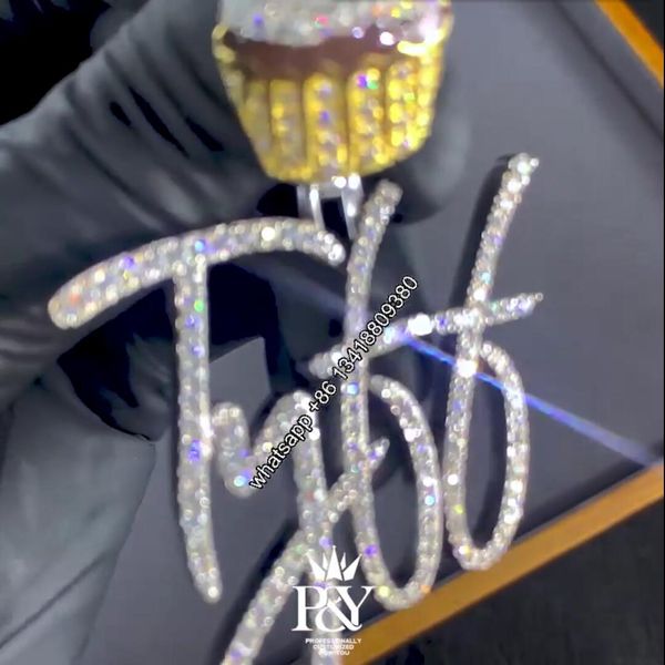 

necklaces jewe vvs moissanite custom pendant diamond tester pass jewelry iced out initial letter women necklace chain, Silver