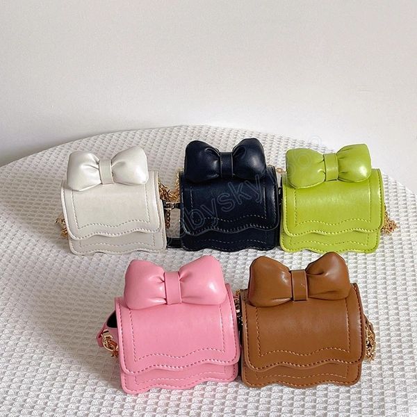 

cute bowknot girls chain crossbody bag pu leather children's shoulder bag portable kids flap bag small square handbag coin purse, White