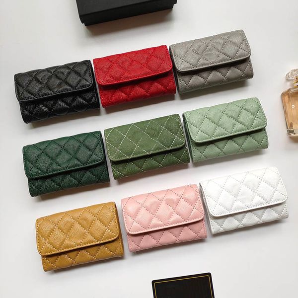 

multi color macaron women mini wallet caviar leather quilted retro flap clutch card holder trend luxury handbag gold hardware designer purse, Red;black