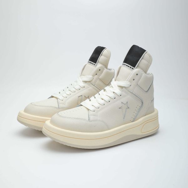 

co branded black and white high ro leather board shoes for men's dark black style thick sole high street couple sneakers trend