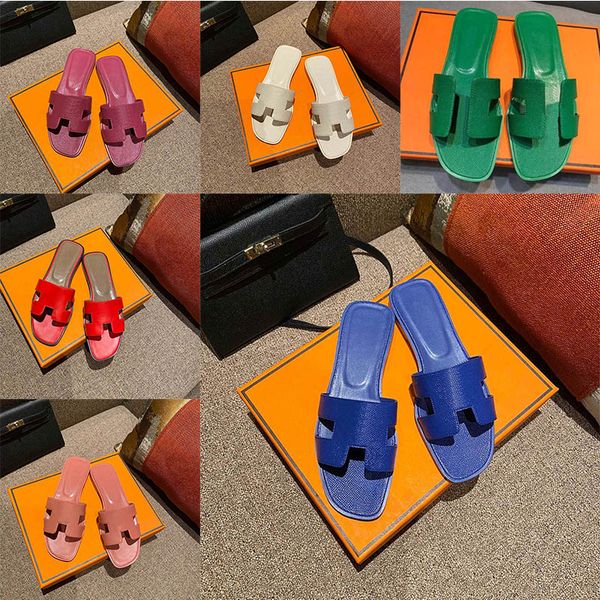 

2023 luxury designer comfortable summer flat heel beach slippers genuine leather ivory green party wedding flat heel sandals leathe eur:35-4, Black