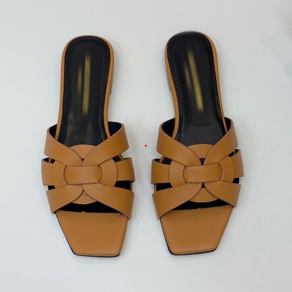 

2023 fashion women sandals genuine leather slippers summer flat stylist slides ladies beach sandal party wedding slipper with box -k0040, Black