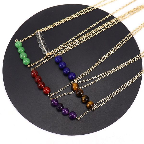 

handmade natural stone beaded pendant necklaces jewelry with gold plated chain for women girl party fashion accessories, Silver