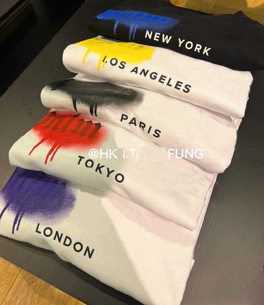 

designer of luxury t-shirt brand t shirt clothing spray letter short sleeve cotton loose spring summer pa tide men and women tee, White;black