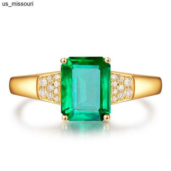 

band rings natural emerald rings for loves soild 14k yellow gold engagement for couples vintage temperament luxury jewelry resizable gift j2, Silver