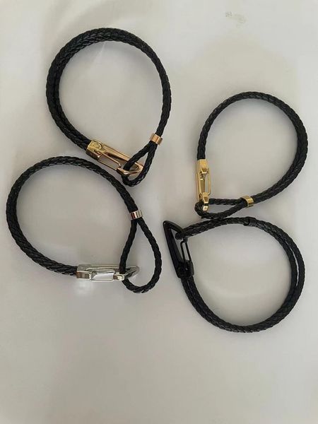 

bangle real leather lobster clasp double wrap rope charm bracelet, Black
