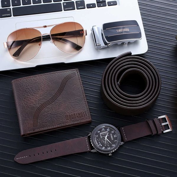 

wallet+belt belt belt+glasses+watch 4pcs watches mens luxury, Slivery;black