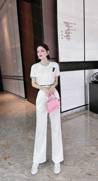 

23ss womens designer clothing women pants sets casual suit three-dimensional printed zipper short sleeve coat elastic-waisted casual pants s, White