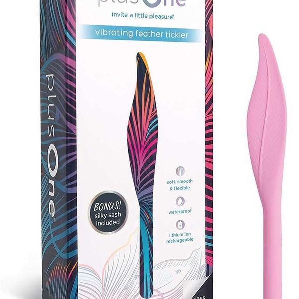 

factory outlet plusone vibrating feather tickler with silk smooth purple