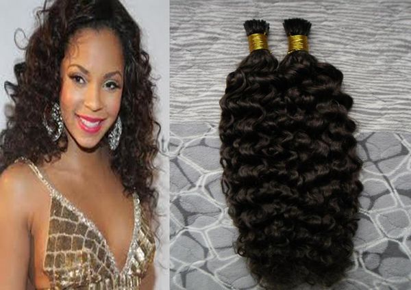 

brazilian human hair extensions kinky curly capsule keratin i tip hair fusion 100g 1gstrand 100s virgin i tip extensions1756991, Black
