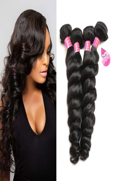 

8a loose wave hair 4 bundles unprocessed virgin wavy hair extensions weave brazilian peruvian malaysian indian real human hair who9045639, Black