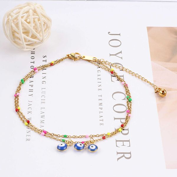 

anklets 304 stainless steel stylish link cable chain multilayer layered anklet multicolor evil eye jewelry 22cm(8 5/8") long 1 piece g2, Red;blue