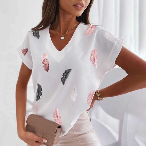 

fashion shirt brand summer women 3d women's t t-shirts v neck short sleeve tees feather graphics ladies clothes oversized female y2k s, White