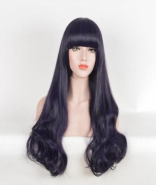 

super soft dark purple color girls synthetic hair anime cosplay wigs1341051, Black;brown