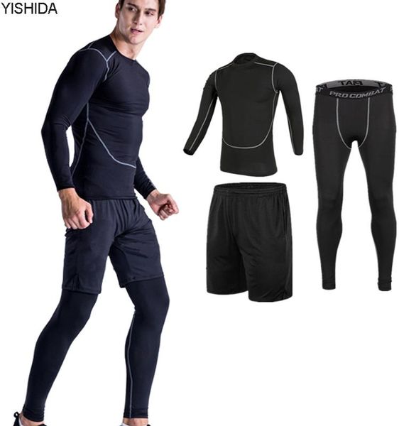 

workout 3pcs gym suits men039s sport suites running tights fitness training jogging compression running suits tracksuits basela5610424, Black;blue