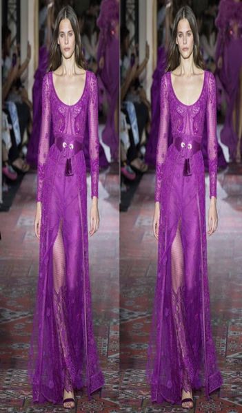 

zuhair murad purple evening dresses scoop neck long sleeve illusion party gown floor length prom party gowns7181034, Black;red