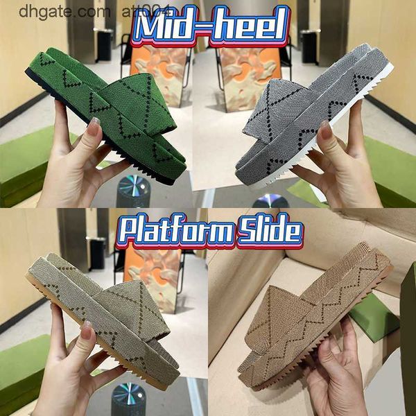 

luxurys midheel platform slide designer sandals mens slippers xad beige blue grey green camel ebony mouse printed canvas fashion 5cm slides, Black