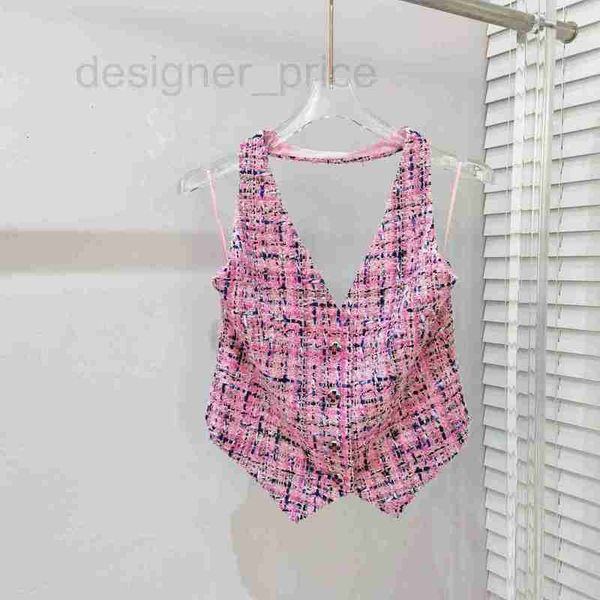 

women's t-shirt designer 2023 summer new tube vest tweed t-shirt hollow out grade casual shirt sling fashion mother's day birthda, White
