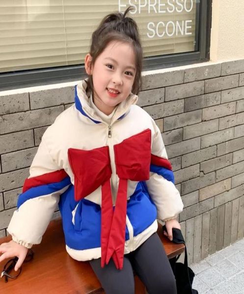 

girl threedimensional bow cottonpadded clothes children039s garments winter 2022 contrast color intensification cotton dress 9561600, Blue;gray