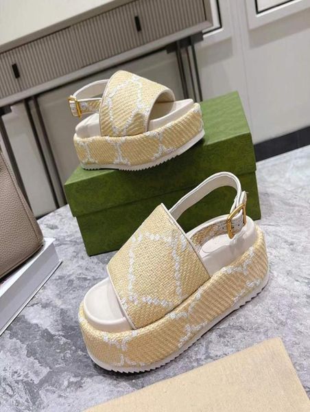 

2022 women mens platform sandals flat slides affia effect fabric straps slipper fashion summer casual slippers beach shoes with bo1430597, Black
