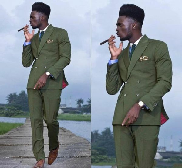 

classic doublebreasted olive green groom tuxedos peak lapel men suits 2 pieces weddingpromdinner blazer jacketpantstie w8945529182, Black;gray