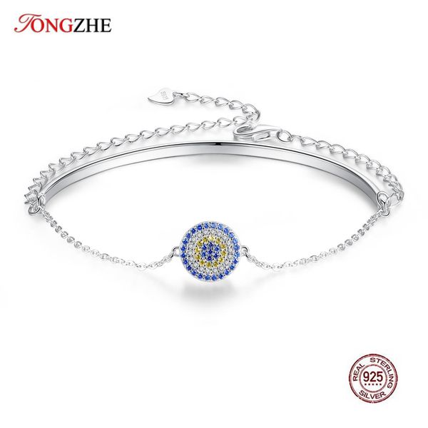 

bangle tongzhe charm luxury brand bracelets for women 925 sterling silver evil eye blue stone mens bracelets 2019 fashion jewelry gift, Black