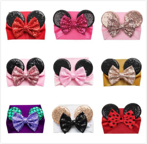 

amazon european and american baby velvet hairband solid color sequins big bow mouse ear wide headband girl hair accessories8382377, Slivery;white