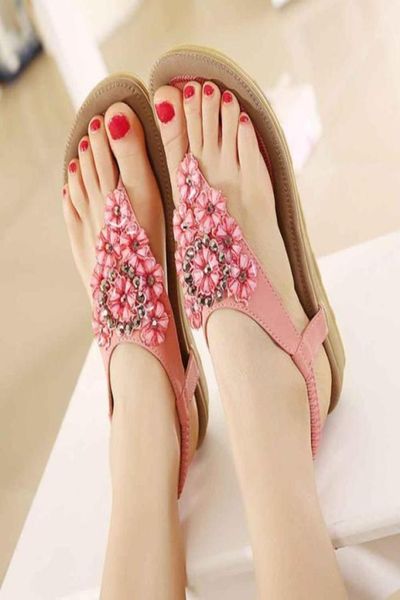 

women summer beach sandals women039s fashion sweet beaded clip toe flat sandals bohemian herringbone buty damskie h318916176, Black