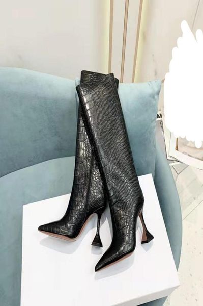 

fashion season shoes amina italy muaddi boots giorgia crocembossed zip pedestal black rain 95mm crocodileeffect kneehigh boots2788324