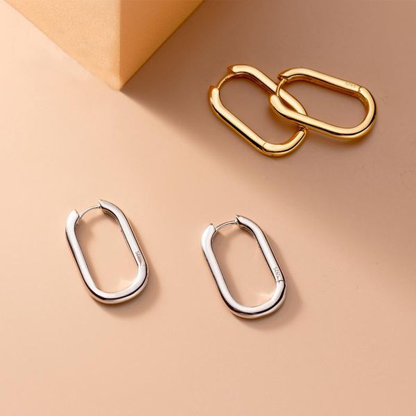 

huggie mloveacc simple letter o shape earring geometric oval 925 sterling silver hoop earring for women fashion fine jewelry accessorie, Golden;silver