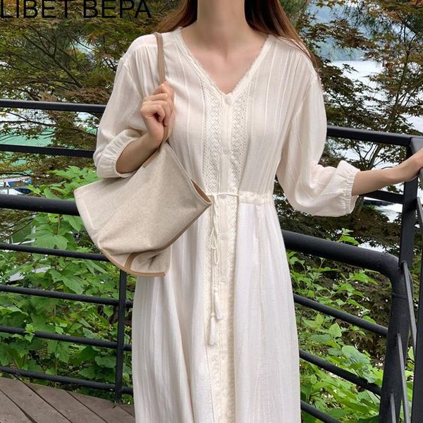 

dresses 2021 new women's summer autunm dresses vneck high waist vintage fashionable puff sleeve lace up elegant lady long dress dr2233, Black;gray