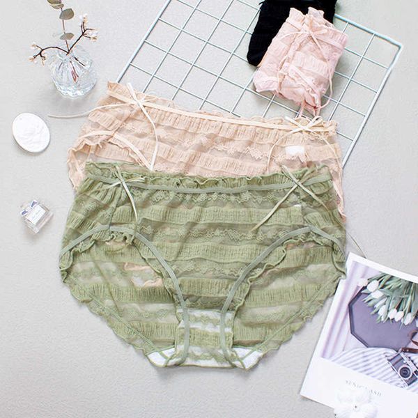 

2023 new xiqi 503# lace underwear silk bottom mesh summer thin breathable large traceless mid high waist triangles, Black;pink