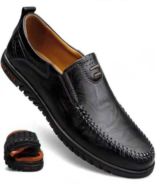 

men casual dress shoes genuine leather slippers man shoe deodorization blackdrive round head3970882, Black