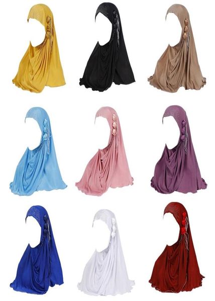 

women muslim hijab cap long head scarf wrap silk flower tassels turban hat m7dd2265399, Blue;gray