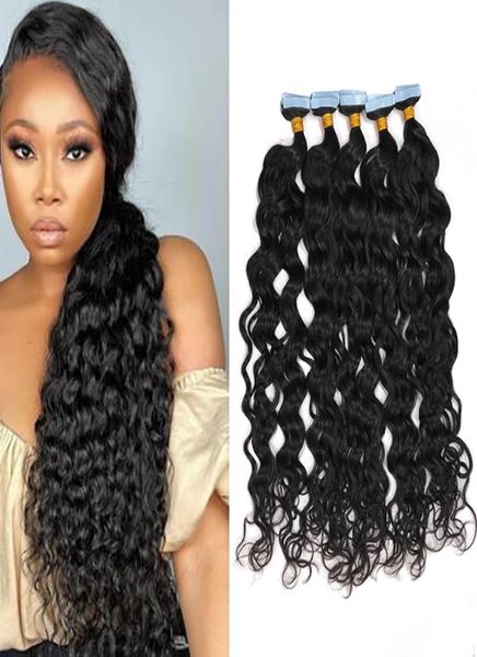 

natural wavy long style human hairs tape in hair extensions naturals color 40 pieces per set for women7334850, Black