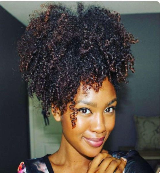 

new arrival kinky curly ponytail 100 human hair extensions 8a grade brazilian afro curly drawstring ponytail natural puff 1503060, Black