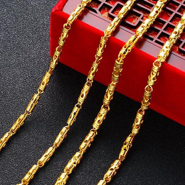 

necklaces hoyon 24k gold color necklace for men and women 4mm width hollow cylinder 45cm 50cm neck chain for birthday gift fine jewelry, Silver