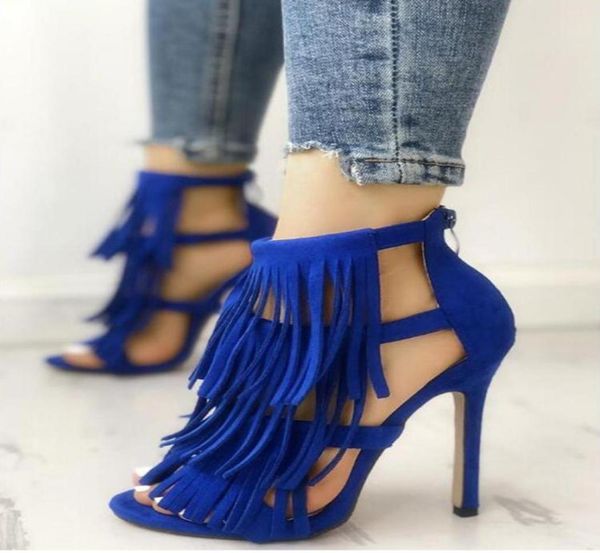 

fashion big size 43 thin heeled sandals stiletto summer fringe tassels party gladiator women039s shoes woman5628089, Black