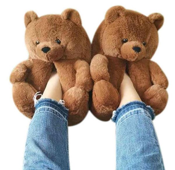 

winter warm house kawaii shoes women teddy bear slippers antislip soft home indoor fur slipper ladies cute cartoon funny shoes y03837045, Black