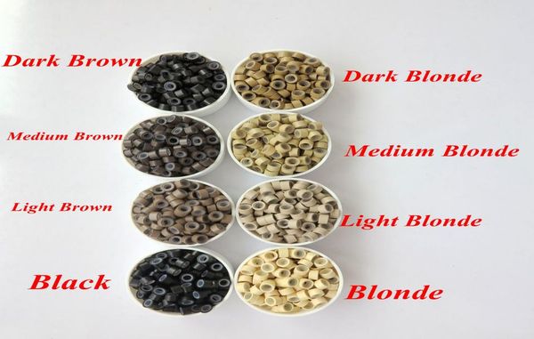 

1000pcsbag 45mmx25mmx25mm micro aluminium with silicone rings linksbeads for hair extensions tools 8 colors1406142, Black
