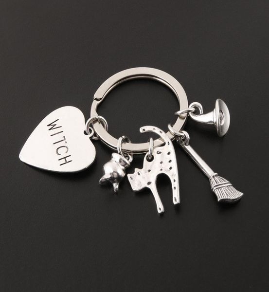 

new halloween series key chain witch pumpkin skull cat for car metal pendants bag charm keyring3555614, Silver