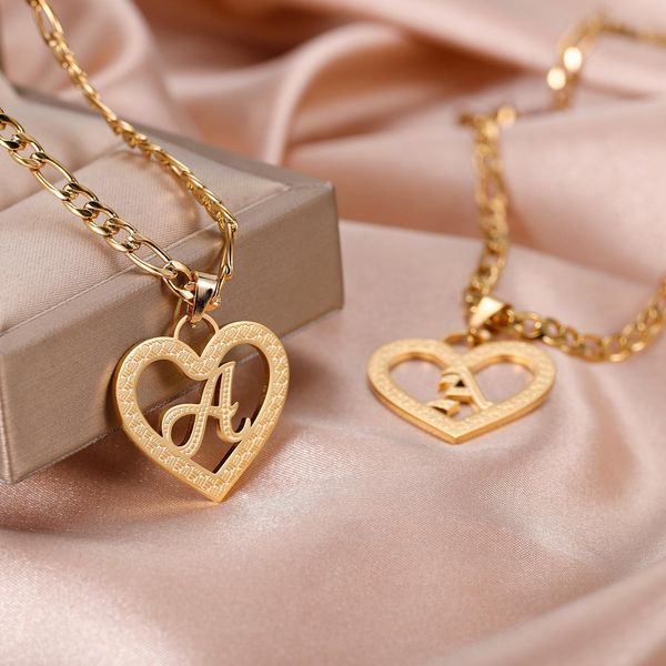 

necklaces personalized 18k plate gold heart initial letter pendant az alphabet necklace charm necklace stainless steel jewelry for women, Silver